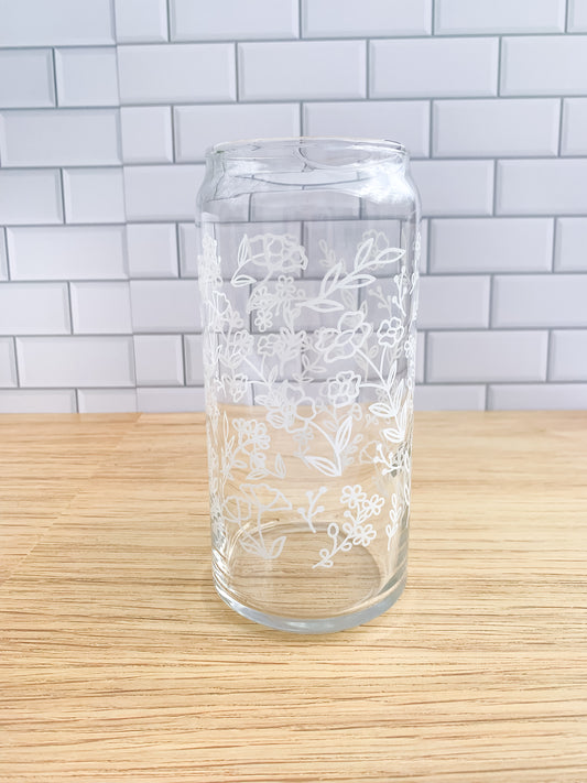 White Floral Glass - 20oz