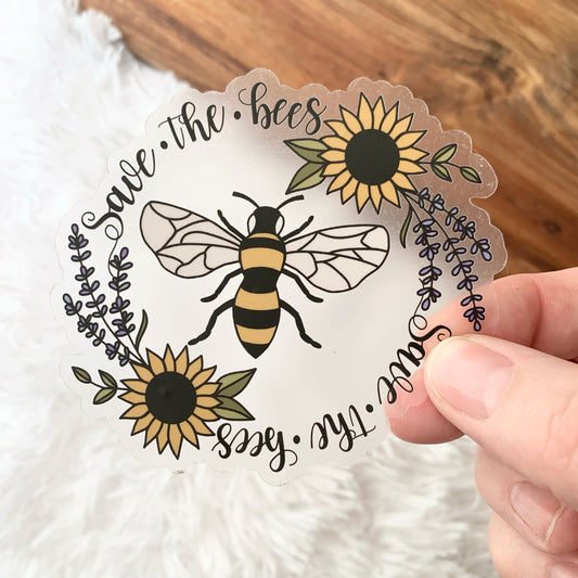 CLEAR Save the Bees Sticker, 3.5 x 3.18 in